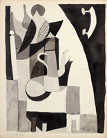 Mario Prassinos, cafetière, encre sur papier, 1949